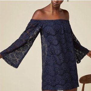Navy Paige Lace Mini Cocktail Dress (Bell Sleeves)